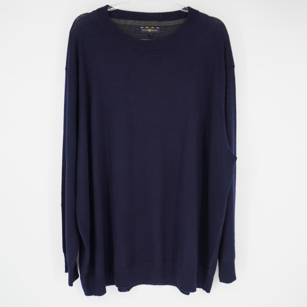 Club Room Merino Wool Blend Knit‎ Crew Neck Men's Sweater 2XB Navy Preppy
